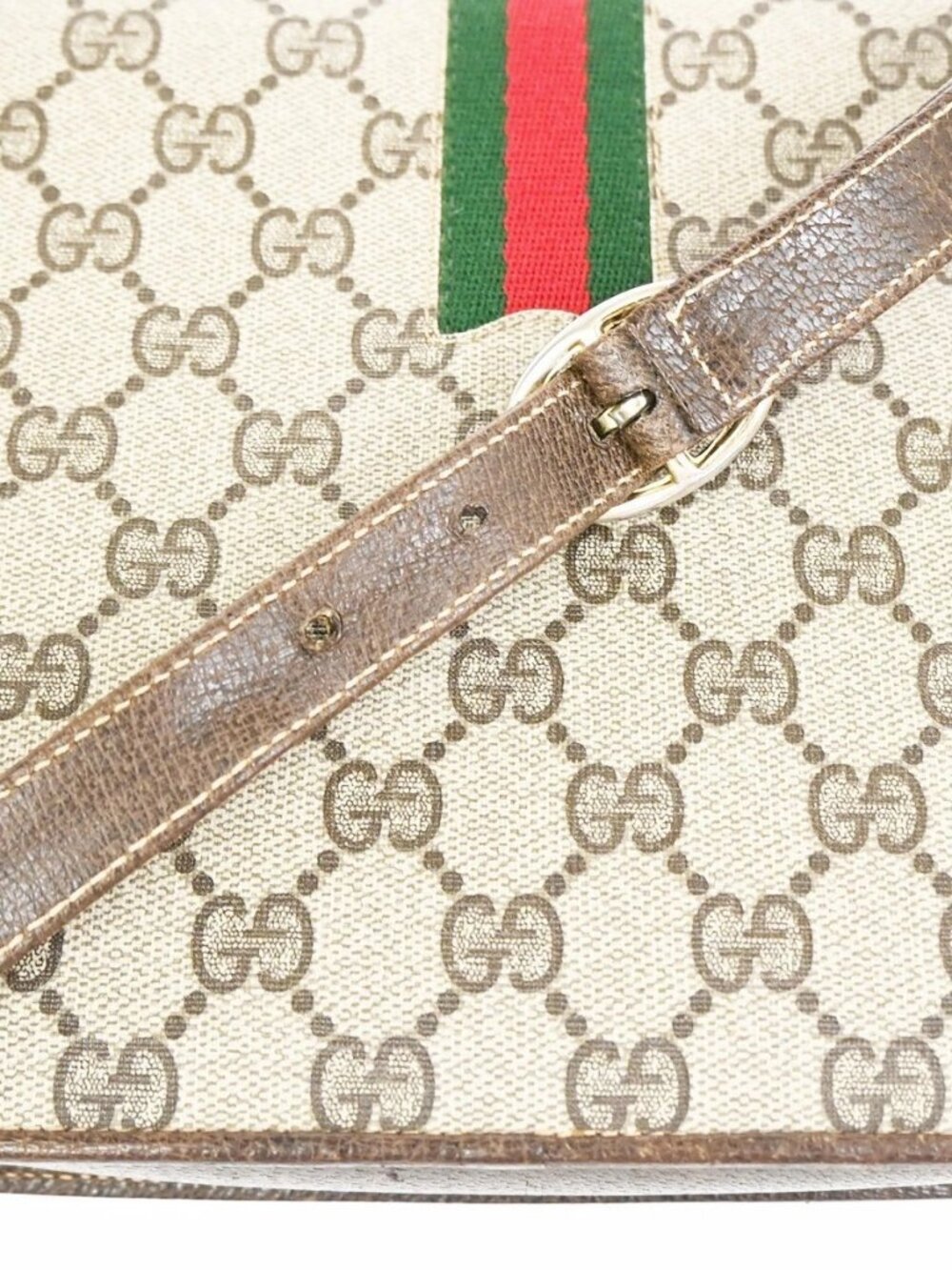 GUCCI Logo GG Pattern Sherry Flap Shoulder Bag PVC Leather Brown GHW 67KC907 - Picture 8 of 16